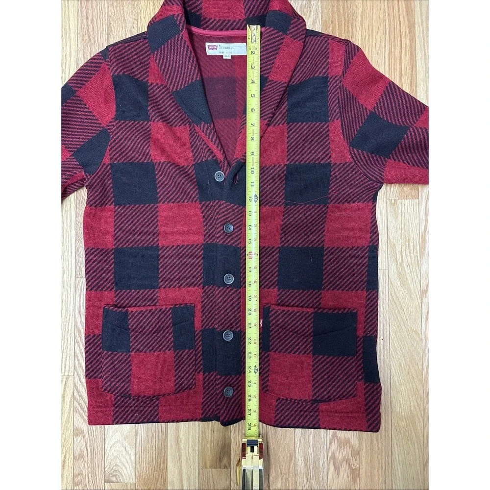 Levi's Trouss Buffalo Plaid Cardigan Sweater Sz‎ Medium Red Black